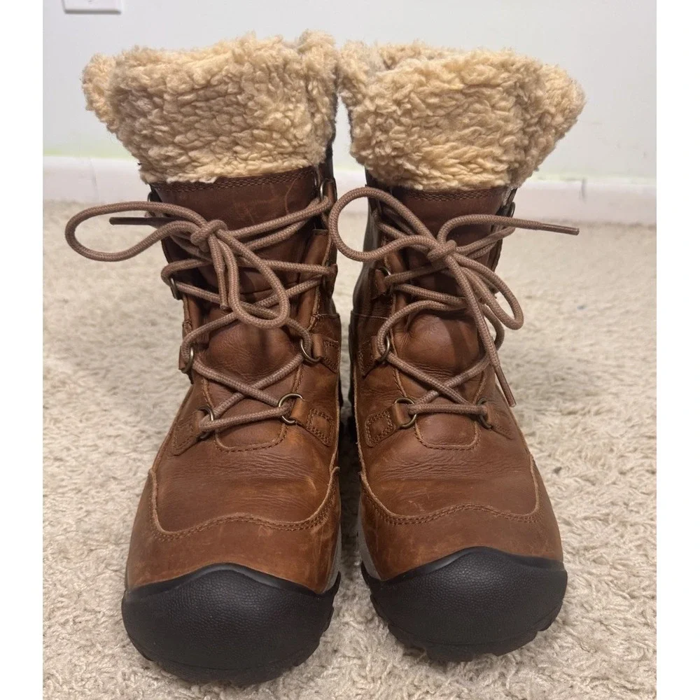 Keen Betty Waterproof Brown Leather Sherpa Lined Short Boots Women's 8 Outdoors